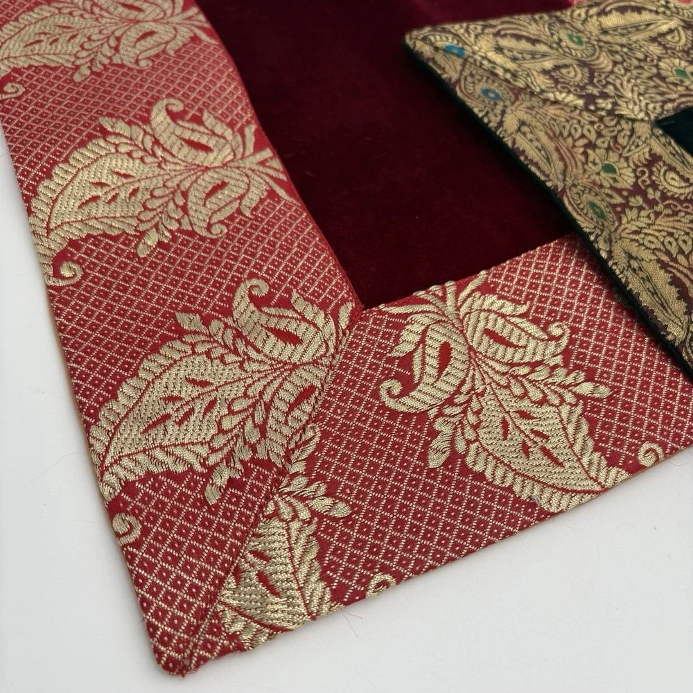 Handcrafted Silk/ Velvet Embroidered Pillow Covers 14x14 Pr Of 2 Black Red‎